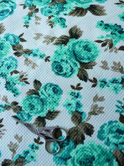 Load image into Gallery viewer, 2YD Teal Roses on Ivory Bullet Techno | Kayla's Destash