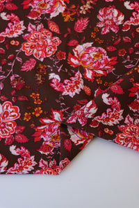 Liberty Floral on Chocolate Nylon Spandex Tricot | Designer Deadstock