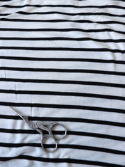 Load image into Gallery viewer, 1YD 30IN Black Stripe on Ivory Rayon Spandex Jersey | Kayla's Destash