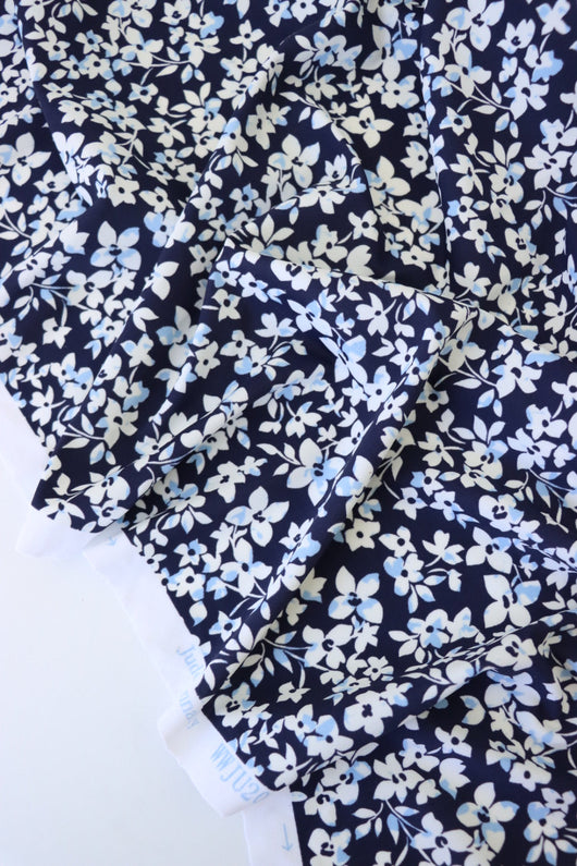 1YD PRECUT; Bunchberry Floral on Navy Nylon Spandex Tricot | Designer Deadstock