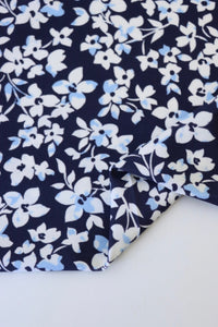 1YD PRECUT; Bunchberry Floral on Navy Nylon Spandex Tricot | Designer Deadstock