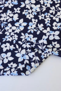 Bunchberry Floral on Navy Nylon Spandex Tricot | Designer Deadstock