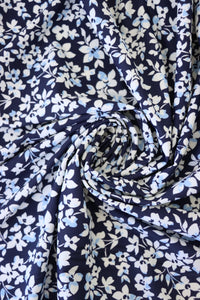 1YD PRECUT; Bunchberry Floral on Navy Nylon Spandex Tricot | Designer Deadstock