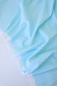 Sky Blue & White Horizontal 1/8" Stripe Nylon Spandex Tricot | Designer Deadstock
