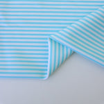 Load image into Gallery viewer, Sky Blue &amp; White Horizontal 1/8&quot; Stripe Nylon Spandex Tricot | Designer Deadstock
