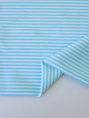 Load image into Gallery viewer, Sky Blue &amp; White Horizontal 1/8&quot; Stripe Nylon Spandex Tricot | Designer Deadstock
