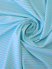 Load image into Gallery viewer, Sky Blue &amp; White Horizontal 1/8&quot; Stripe Nylon Spandex Tricot | Designer Deadstock
