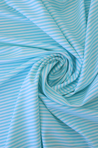 Sky Blue & White Horizontal 1/8" Stripe Nylon Spandex Tricot | Designer Deadstock