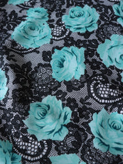 Load image into Gallery viewer, 1YD 20IN Aqua Roses On Paisley Scuba Knit | Kayla's Destash
