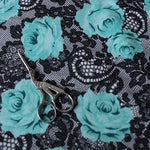 Load image into Gallery viewer, 1YD 20IN Aqua Roses On Paisley Scuba Knit | Kayla's Destash
