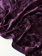 Load image into Gallery viewer, Burgundy Floral Velvet on Stretch Mesh