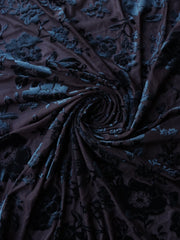Load image into Gallery viewer, Black/Cocoa Floral Velvet on Stretch Mesh