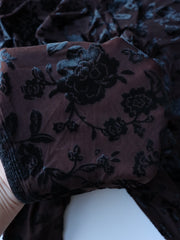 Load image into Gallery viewer, Black/Cocoa Floral Velvet on Stretch Mesh