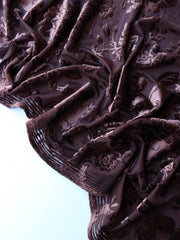 Load image into Gallery viewer, Chocolate Floral Velvet on Stretch Mesh