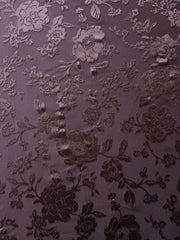 Load image into Gallery viewer, Chocolate Floral Velvet on Stretch Mesh