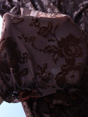 Load image into Gallery viewer, Chocolate Floral Velvet on Stretch Mesh