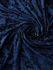 Load image into Gallery viewer, Navy Floral Velvet on Stretch Mesh