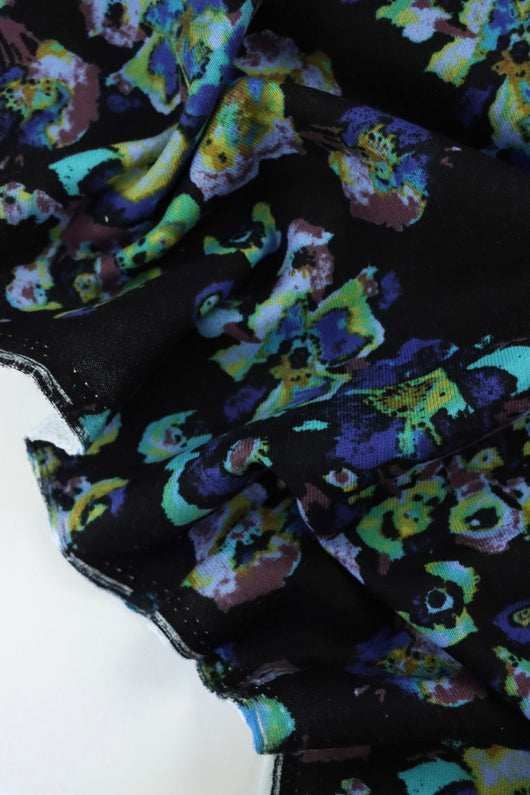 Blue Floral 100% Cotton French Terry