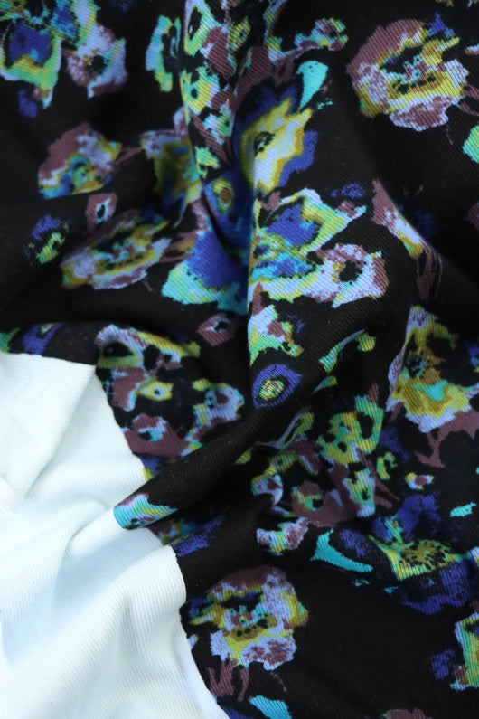 Blue Floral Cotton Rib | By The Half Yard