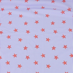 Load image into Gallery viewer, Tiny Starfish on Lavender Vertical Stripe Swim Tricot | Italian Designer Deadstock | By The Half Yard
