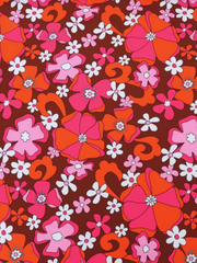 Load image into Gallery viewer, Poppy &amp; Pink Retro Floral on Brown Swim Tricot | Italian Designer Deadstock | By The Half Yard

