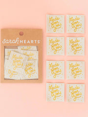 Load image into Gallery viewer, Gold &quot;Made For You&quot; Woven Labels | Pack of 8 | Sarah Hearts
