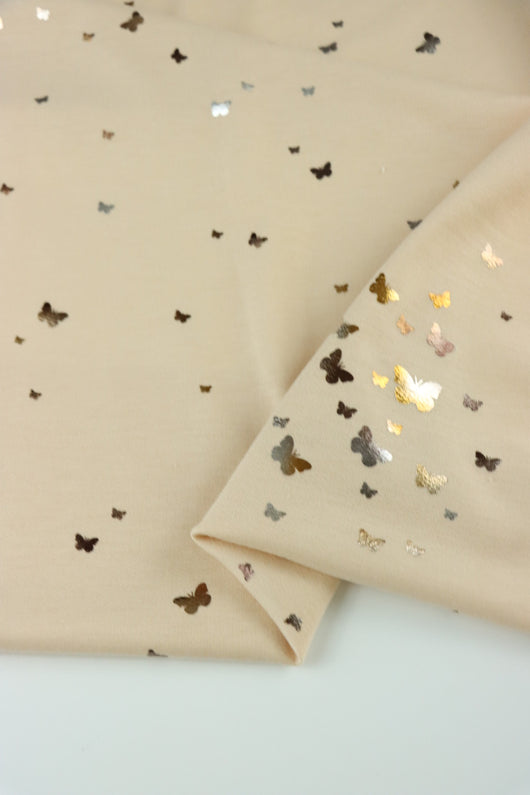 Butterflies 2 Tone Foil on Beige French Terry