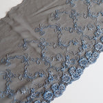 Load image into Gallery viewer, 5YDS Black &amp; Powder Blue 9.25&quot; Wide Embroidered Lace Trim
