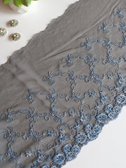 Load image into Gallery viewer, 5YDS Black &amp; Powder Blue 9.25&quot; Wide Embroidered Lace Trim
