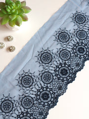 Load image into Gallery viewer, Blue Full Circle 6.5" Wide Embroidered Lace Trim