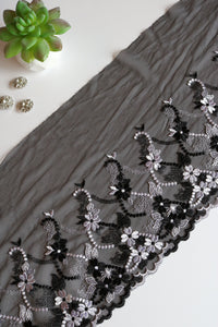 Black & White 9.25" Wide Embroidered Lace Trim