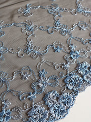 Load image into Gallery viewer, 5YDS Black &amp; Powder Blue 9.25&quot; Wide Embroidered Lace Trim
