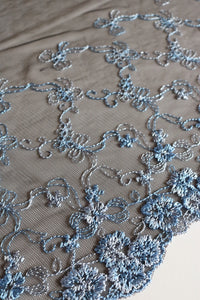 Black & Powder Blue  9.25" Wide Embroidered Lace Trim