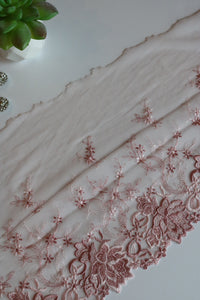 Vintage Pink 8.25" Wide Embroidered Lace Trim