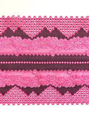 Load image into Gallery viewer, Bubblegum &amp; Gray 7.5&quot; Wide Stretch Lace
