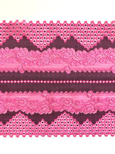 Bubblegum & Gray 7.5" Wide Stretch Lace
