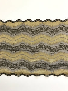 Chocolate & Gold 7.5" Wide Stretch Lace