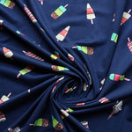 Load image into Gallery viewer, 5YD 25IN REMNANT; Summer Treats on Navy Double Brushed Poly
