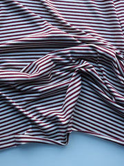 Load image into Gallery viewer, Burgundy &amp; Ivory Mini Stripe Rayon Spandex Jersey