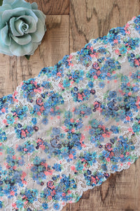 Blue Blossoms 8.5" Wide Stretch Lace