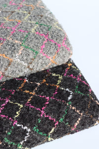 Multicolor Argyle on Black Wool Boucle Sweater Knit | By The Half Yard