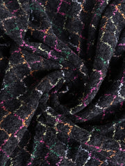 Load image into Gallery viewer, Multicolor Argyle on Black Wool Boucle Sweater Knit | By The Half Yard