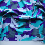 Load image into Gallery viewer, Turquoise/Purple/Grays Camo QUAD Performance Jersey Knit | By The Half Yard
