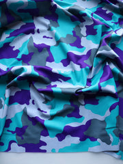 Load image into Gallery viewer, Turquoise/Purple/Grays Camo QUAD Performance Jersey Knit | By The Half Yard
