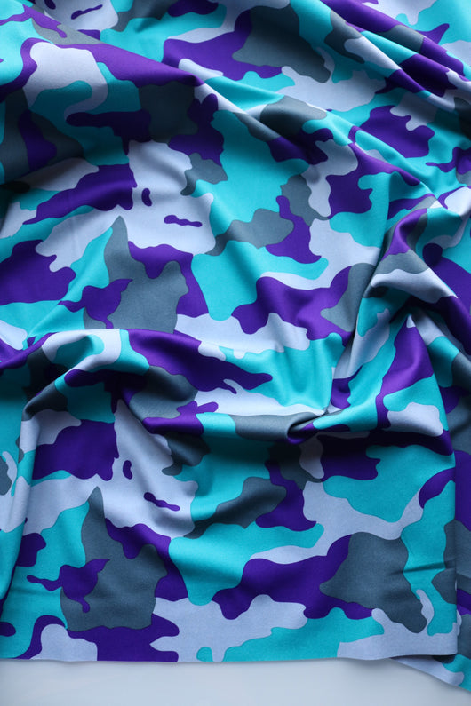 Turquoise/Purple/Grays Camo QUAD Performance Jersey Knit | By The Half Yard