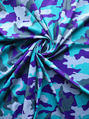 Load image into Gallery viewer, Turquoise/Purple/Grays Camo QUAD Performance Jersey Knit | By The Half Yard
