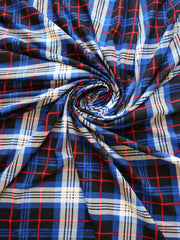Load image into Gallery viewer, Royal/Black/Ivory/Red Finn Plaid Double Brushed Poly
