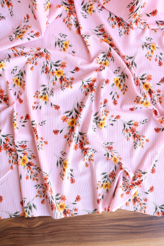 Sonya Floral on Pink Yummy Rib Knit