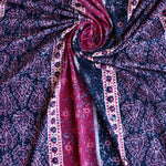 Load image into Gallery viewer, Magenta &amp; Navy Batik Vertical Stripe Double Brushed Poly
