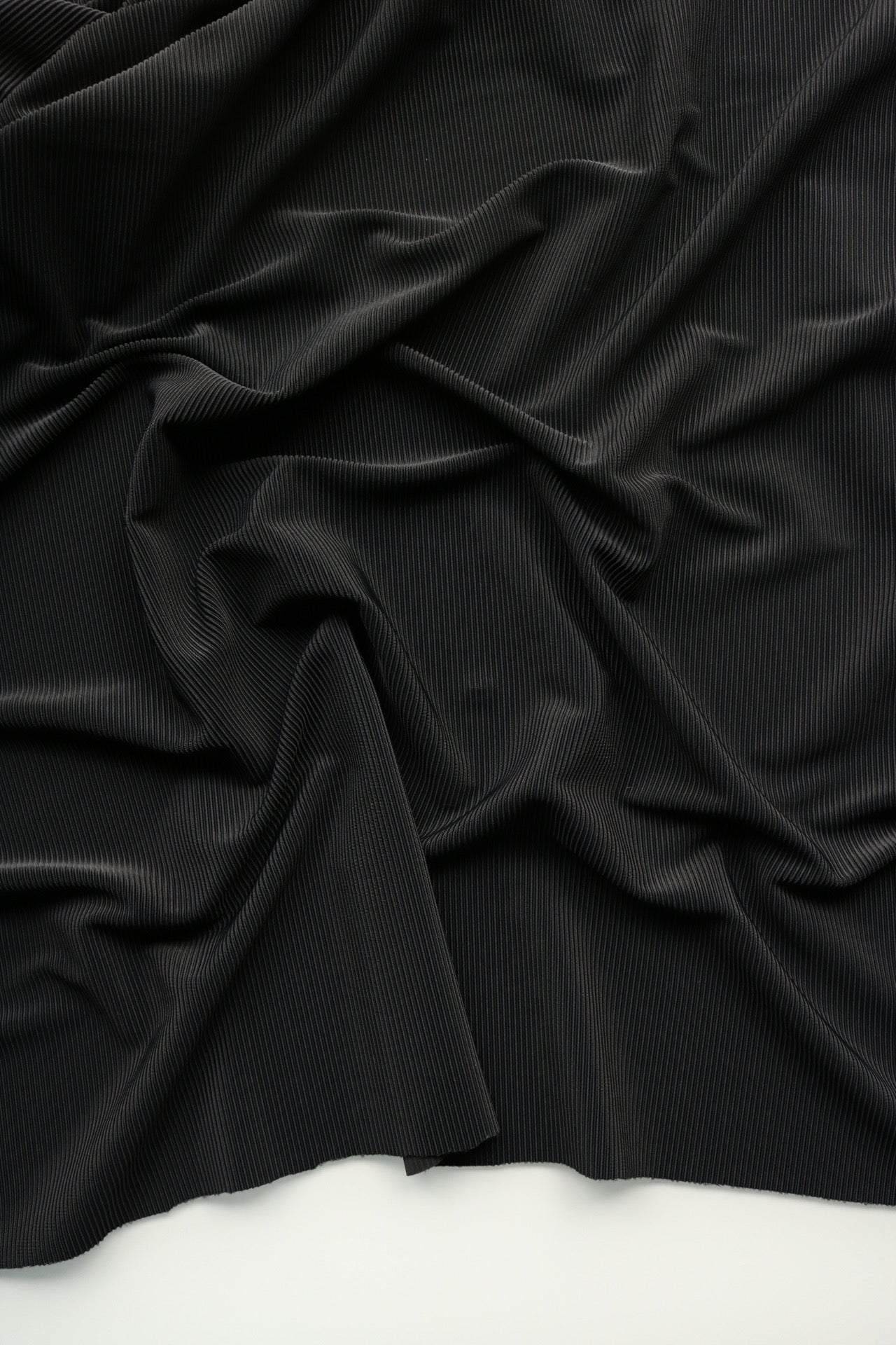 Black Ribbed Polyester Spandex Tricot - Main Image